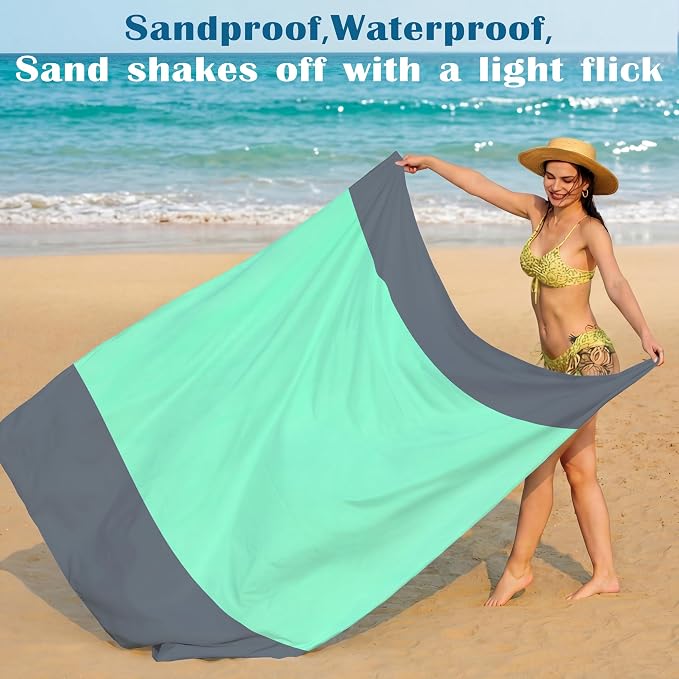 Famstar Beach Blanket Oversized Extra Large 78"X81"/10'X9',Waterproof Sandproof Beach Blanket 2-8 Adults Lightweight Durable for Travel Camping Hiking Picnic