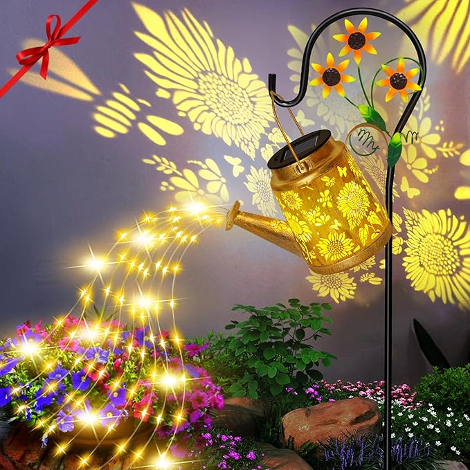 ostritec Solar Lanterns Garden Decor Sunflower Lights, Large Hanging Lantern with Shepherd Hook, Waterproof Outdoor Decor for Landscape Pathway Yard, Gifts for Mom Women Mothers Day