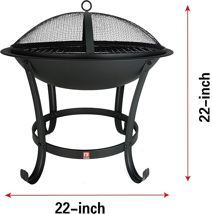 Fire Beauty Fire Pit BBQ Grill Pit Bowl with Mesh Spark Screen Cover,Poker (Includes Tote Bag)