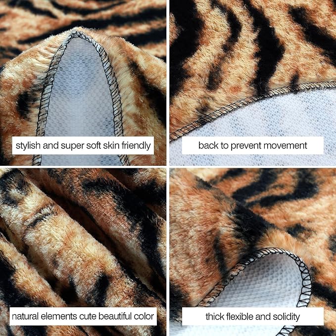 MACEVIA Tiger Printed Skin Area Rugs Western Decor for Living Room Bedroom Faux Animal Area Carpet Non-Slip Flannel Floor Mats 43.3" L x 29.5" W(3.6ft x 2.4ft)