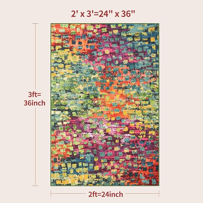 Tangsoo Colorful 2x3 Washable Rugs for Entryway, Abstract Small Area Rug | Modern Low Pile Soft Throw Rugs, Contemporary Indoor Front Door Mat Rug for Entrance Entry Foyer Kitchen Colorful Home Decor