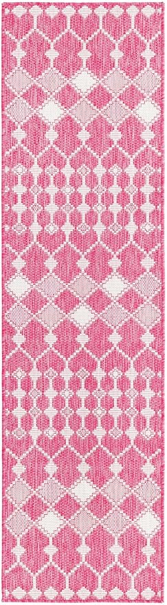 Unique Loom Outdoor Trellis Collection Area Rug - Traliccio (2' x 7' 10" Runner, Magenta/ Ivory)