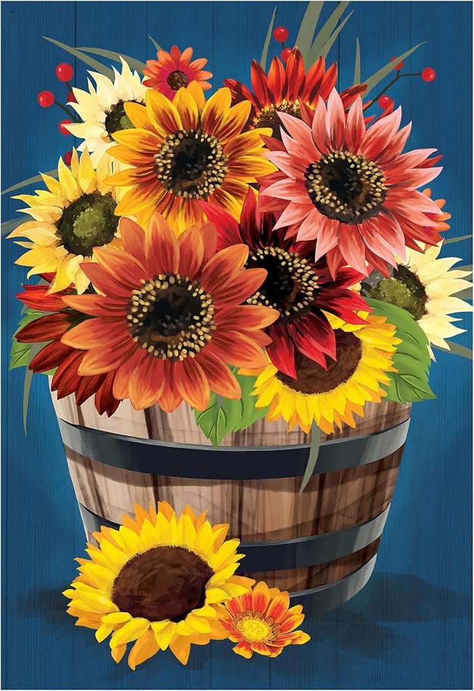 Evergreen Flag Fall Garden Flags Double Sided, Garden Flags for Outside Autumn Decorations for Home, Porch, Yard (Barrel Of Blooms, 28x44 inch)