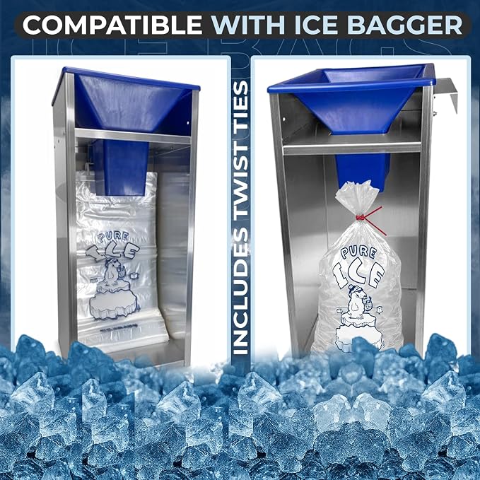 Ice Bags 10 lb, 1000 Count – Wicketed with Twist Ties – Heavy Duty Bulk Ice Bags for Ice Machines & Commercial Use – Fits Ice Bagger Machines – Wicked Metal – By Interplas