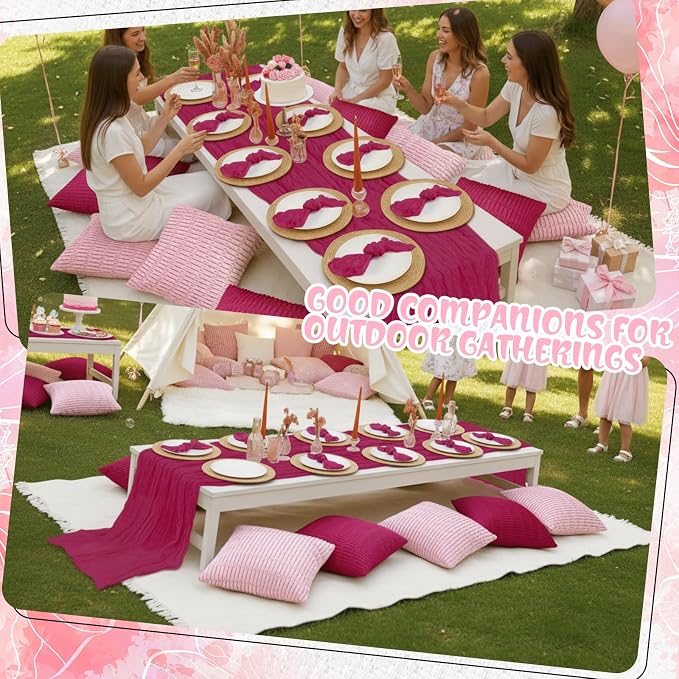 Beeveer 14 Pack Picnic Kit 91x71 Inch Extra Large Outdoor Boho Picnic Blanket with Girl Colors Table Runner, 6 Throw Pillow Cover 6 Napkin Woven Cotton Yarn Washable Beach Blanket for Camp Wedding