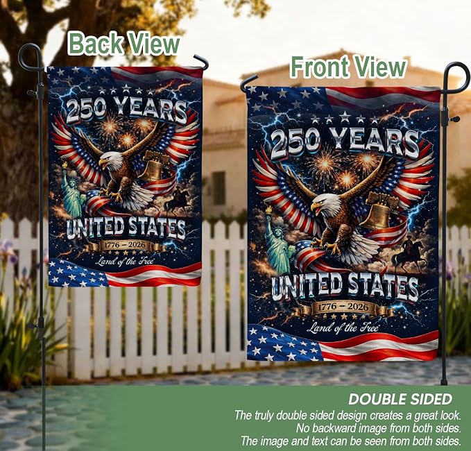 250th Anniversary Patriotic Design, 1776-2026 Commemorative, 250 Anniversary Usa Flag, Garden Flags For Outside, Front And Back Print 1 (12x18 Inch)