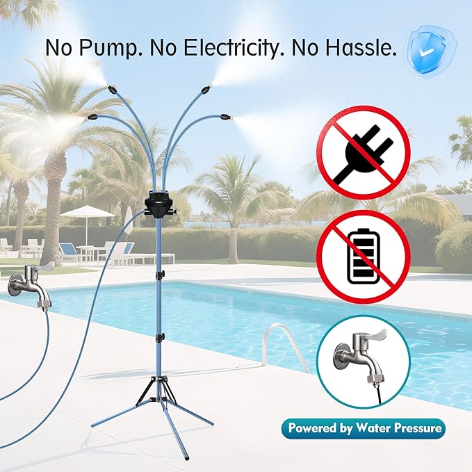 Standing Misters for Outside Patio, Adjustable Height 5.3 FT Stand Misting System for Cooling Outdoor, Portable Water Mister for Mist Playing, Patio Cooling, Backyard, Porch, Sprinkler