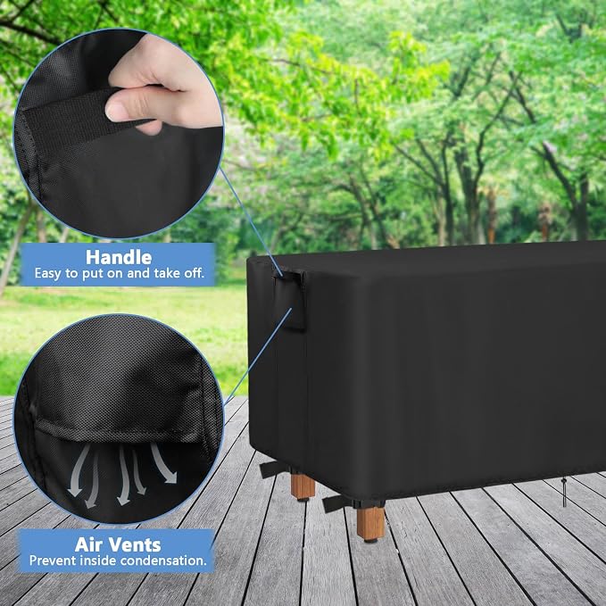 Outdoor Cover for Bench and Table, 44inch Waterproof Furniture Cover Rectangle for Tangkula Narrow Outdoor Dining Table, Patio Teak Bench Farmhouse, Black-44"L x 12" W x 17" H