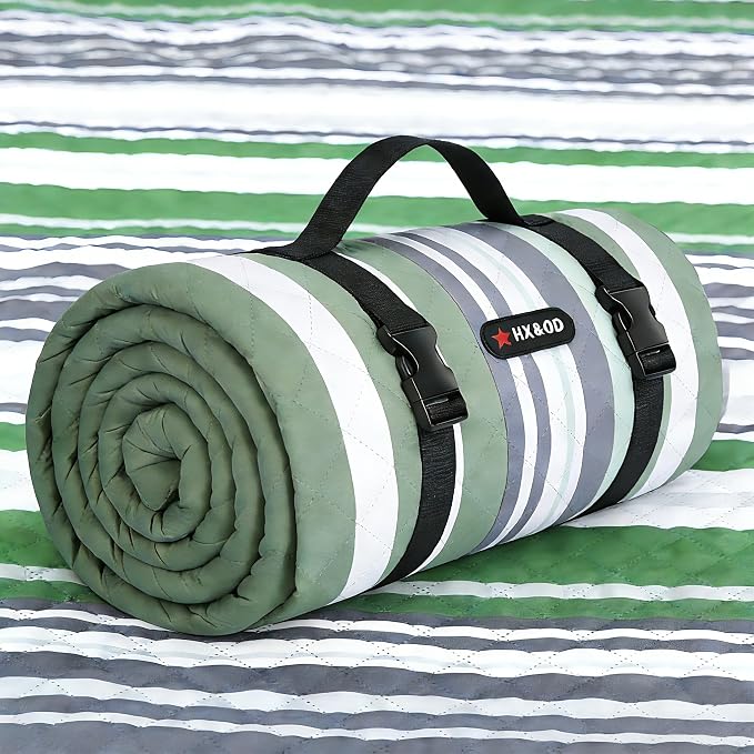 HX&OD Extra Large Picnic Blanket Outdoor 80”x80” Waterproof Picnic Mat Foldable 3-Layer Camping Blanket Portable with Carry Strap Park Blanket for Grass(Green)