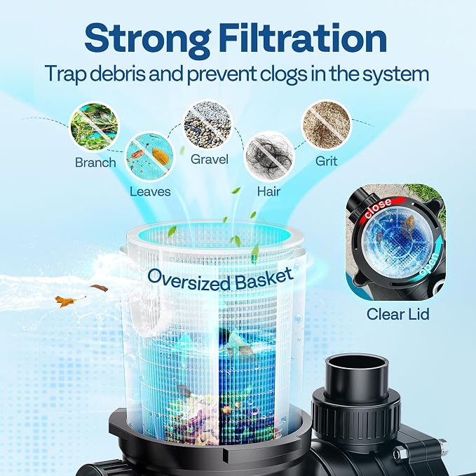 VIVOHOME 1.0 HP 5280 GPH Energy-Saving Above Ground Swimming Pool Pump, 115V with Strainer Basket, ETL & DOE Certified