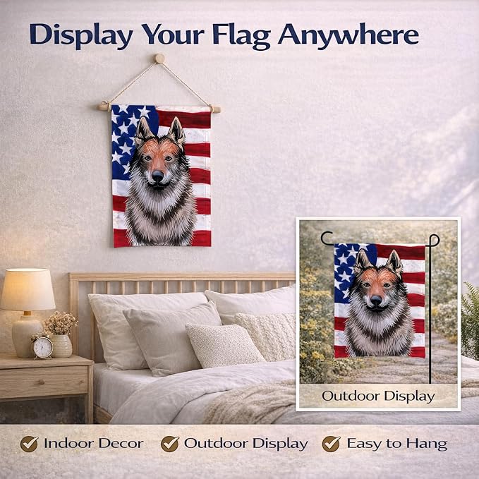 Caroline's Treasures CK6499GF Czechoslovakian Wolfdog American Flag Garden Flag Mailbox Flag Decorative Yard Flag Banner Outside Patio Artwork Yard Flower Beds, Garden Size, Multicolor