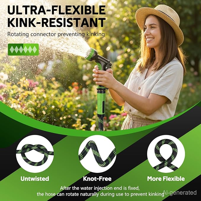 NON-EXPANDABLE Garden Hose 75 FT, Heavy Duty Steel Metal Flexible Water Hose with 10-Function Spray Nozzle, Durable Fabric Skin, No Kinks & Leak-Proof with Upgraded Handle