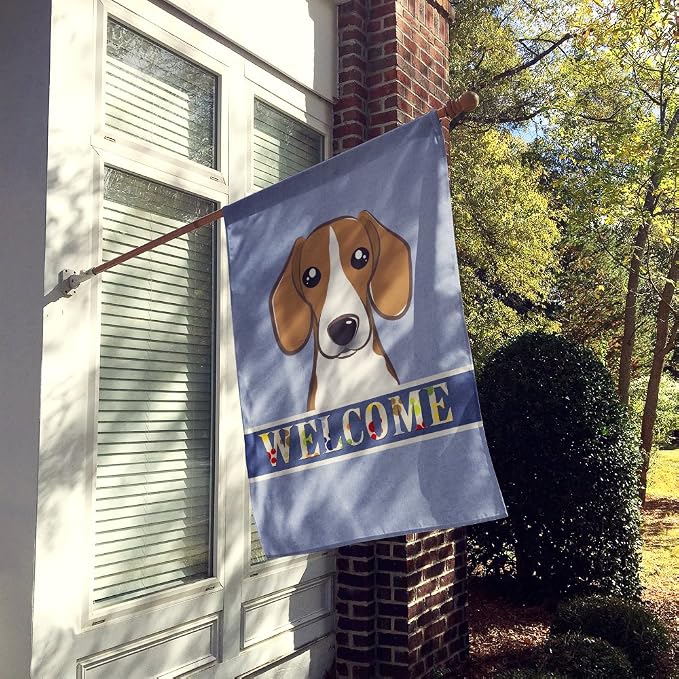 Caroline's Treasures BB1425CHF Beagle Welcome House Flag, Blue Large Porch Sleeve Pole Decorative Outside Yard Banner Artwork Wall Hanging, Polyester, House Size, Multicolor