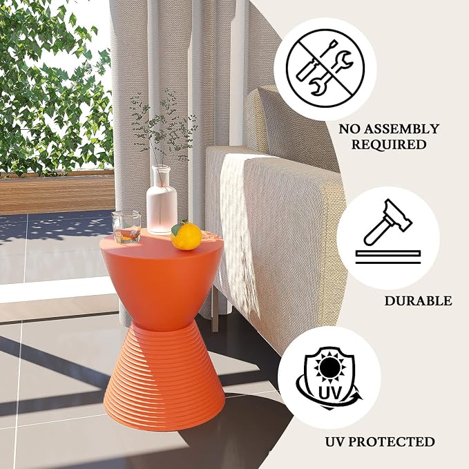 LeisureMod Modern Orange Hourglass Drum Side Table with Storage – Indoor/Outdoor End Table