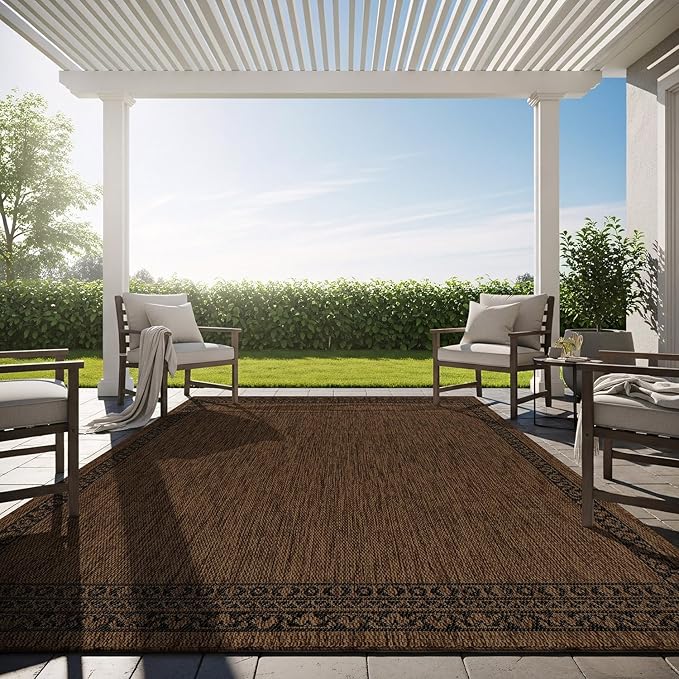Washable Outdoor Rug 5x7 Modern Area Rugs Outdoor Carpets Bordered Pattern Non Shedding Waterproof Easy Clean Patio Deck Porch Living Room Bedroom Garden RV (5 X 7 Gold)