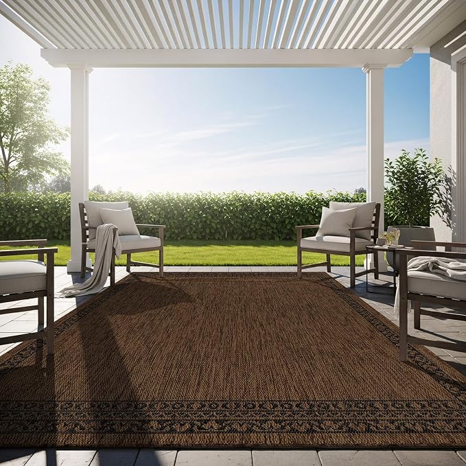 Washable Outdoor Rug 10x14 Modern Area Rugs Outdoor Carpets Bordered Pattern Non Shedding Waterproof Easy Clean Patio Deck Porch Living Room Bedroom Garden RV (10 X 14 Gold)