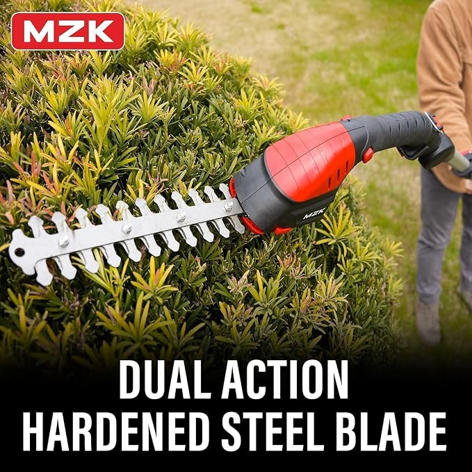 MZK 2-in-1 20V Pole Mini Hedge Trimmer & Grass Shear, 13ft Reach, Electric Hedge Trimmer with Extension Pole, Multi-Angle (1 Battery and Charger Included) (13FT)