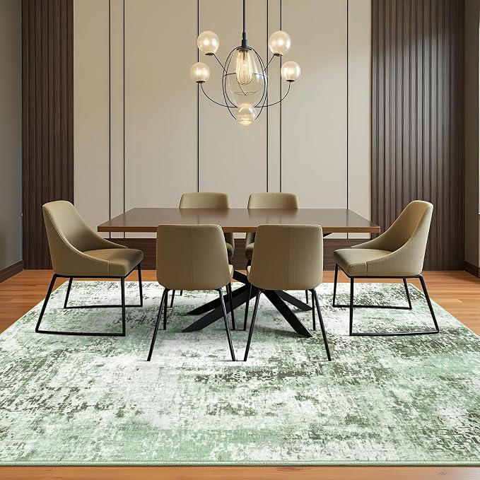 3x5 Green Washable Area Rug for Living Room Bedroom, Modern Abstract Non-Slip Rugs, Low Pile Soft Stain Resistant Carpet for Dining Room, Kitchen, Office, Dorm, Bedside Decor