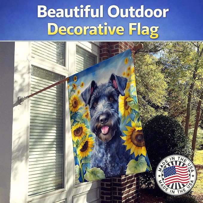 Caroline's Treasures DAC6106CHF Kerry Blue Terrier in Sunflowers House Flag Large Porch Sleeve Pole Decorative Outside Yard Banner Artwork Wall Hanging, Polyester, House Size, Multicolor