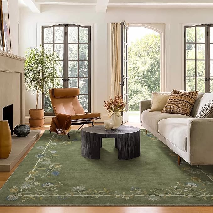 6x9 Area Rugs for Living Room: Washable Bedroom Rug Stain Resistant Non Slip Low Pile Ultra Soft Faux Wool Lightweight Vintage Rugs for Dining Room Kitchen Farmhouse Nursery Home Office Indoor