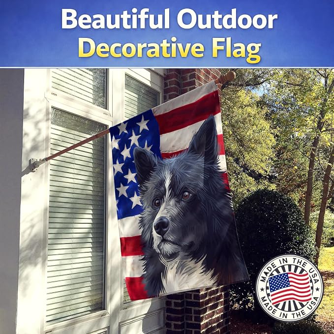 Caroline's Treasures CK6586CHF Karelian Bear Dog American Flag House Flag Large Porch Sleeve Pole Decorative Outside Yard Banner Artwork Wall Hanging, Polyester, House Size, Multicolor