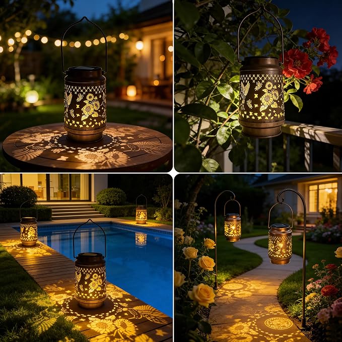 Gifts for Women, Birthday Gifts for Mom Grandma, Solar Lanterns Outdoor Waterproof Hummingbird Garden Decor, 10 Hours Long Lasting Hanging Solar Lights, Solar Decoration Outside for Yard Patio Porch