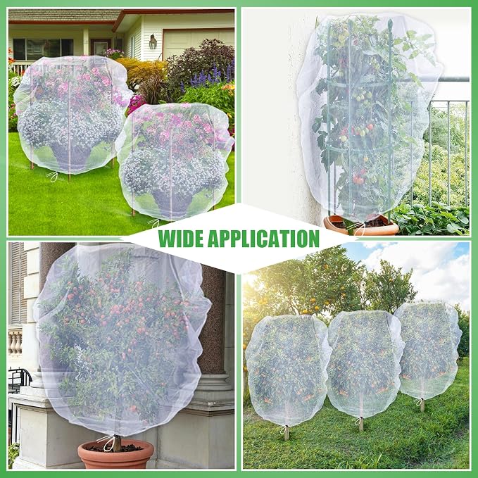 6 Pack Insect Bird Netting Cover - 4x5FT Garden Netting Blueberry Bushes Plant Covers with Drawstring, Fine Mesh Fruit Tree Net for Protecting Lemon Orange Large Plants from Barrier Squirrel Deer