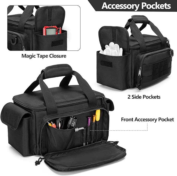 Rexmica Small Tool Bag with Anti-friction and Thick Padded Bottom, Tool Storage Organizer for Men, Tactical Bag, Range Bag, Multi-functional Work Tote for Repairman, Electrician, Carpenters, Handyman