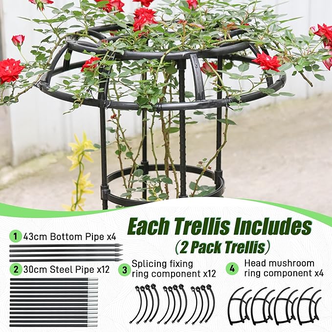 Quibbay Garden Trellis for Climbing Plants Outdoor, 53 Inch Mushroom Top Trellis for Climbing Plants, Metal Plant Flower Trellises for Vine Grape Vegetable Cucumber Tomato Trellis, 1 Pack