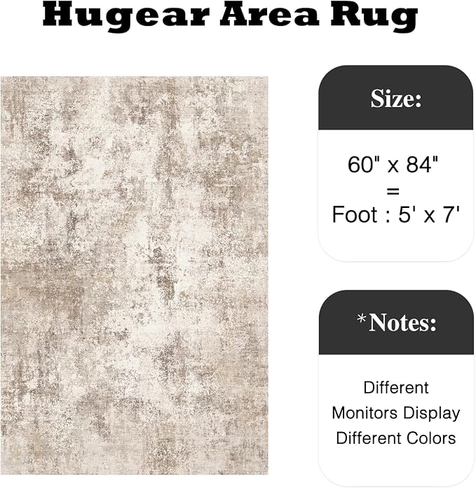 5x7 Brown Modern Abstract Washable Area Rug for Living Room | Low Pile, Non Slip, Modern Abstract Style, Soft Indoor Rug for Living Room, Bedroom, Dining Room, Office, Home Decor