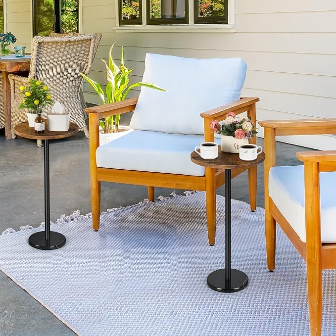BTY Small Round Side Table Set of 2 Weighted Base End Table Cocktail Table Martini Table with Pedestal Accent for Small Spaces Bedroom Brown and Black