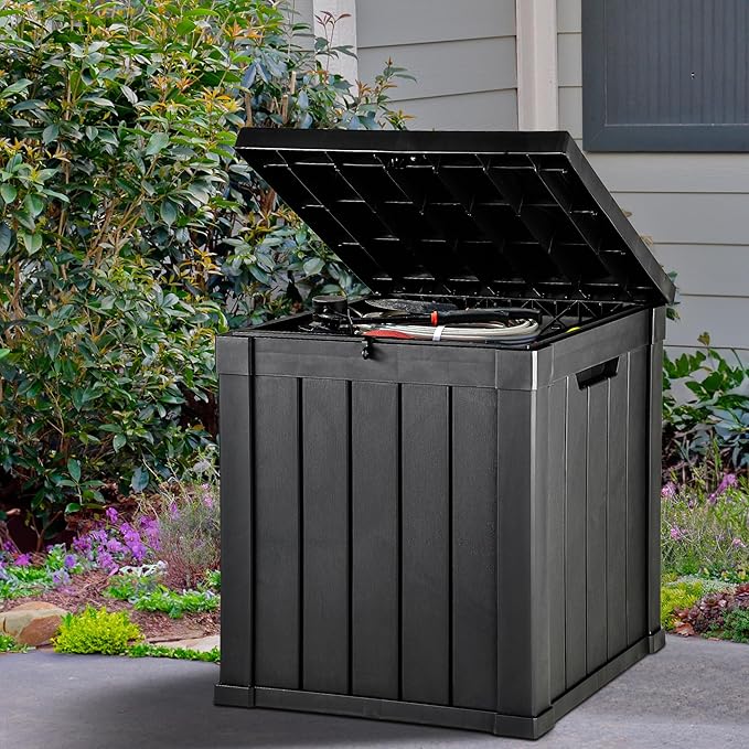 YITAHOME Deck Box, 51 Gallon Weatherproof Outdoor Storage Container for Patio Cushions, Pool Supplies, Garden Tools, Lockable Lid and Side Handles, Black | 51 Gallon Weatherproof Outdoor Storage Container for Patio Cushions, Pool Supplies, Garden Tools...