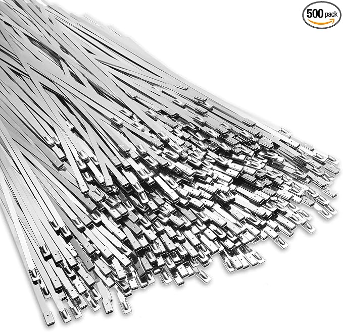 LEIFIDE 500 Pcs Metal Zip Ties 304 Stainless Steel Zip Ties Heavy Duty Self Locking 220 Pound Tensile Strength Cable Suitable for Exhaust Wrapping Fence Outdoor Workshop Canopy (11.8 Inch)