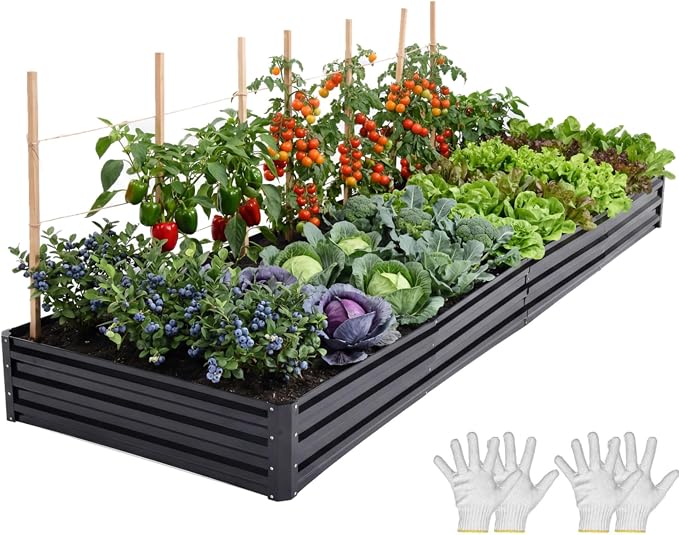 YITAHOME 12x4x1ft Galvanized Raised Garden Bed, Metal Planter Box with Safety Rubber, Gloves, Outdoor Flower Bed for Planting Plants Vegetables, Black