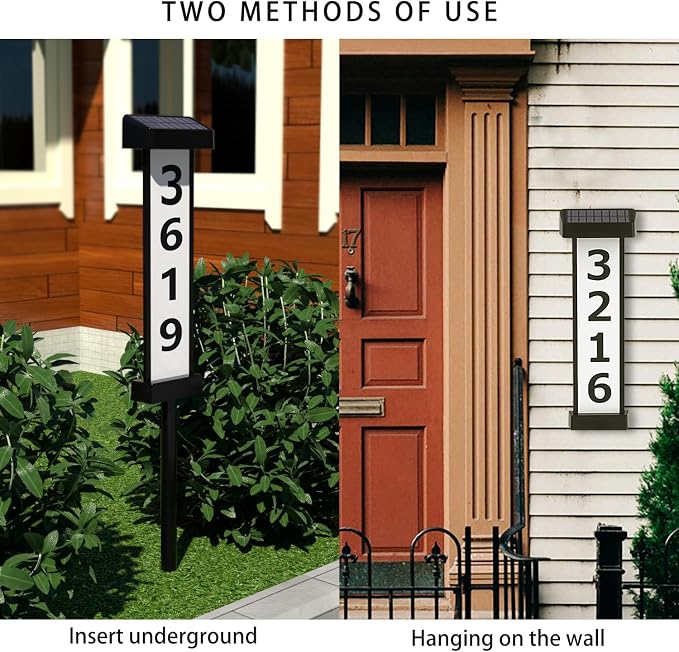 House Numbers for Outside [ Light up Dual-Sided Illuminated ], Solar Address signs for Yard with Plaque Stakes Outdoor Waterproof Illuminated Address Numbers for House Garden Patio Lawn