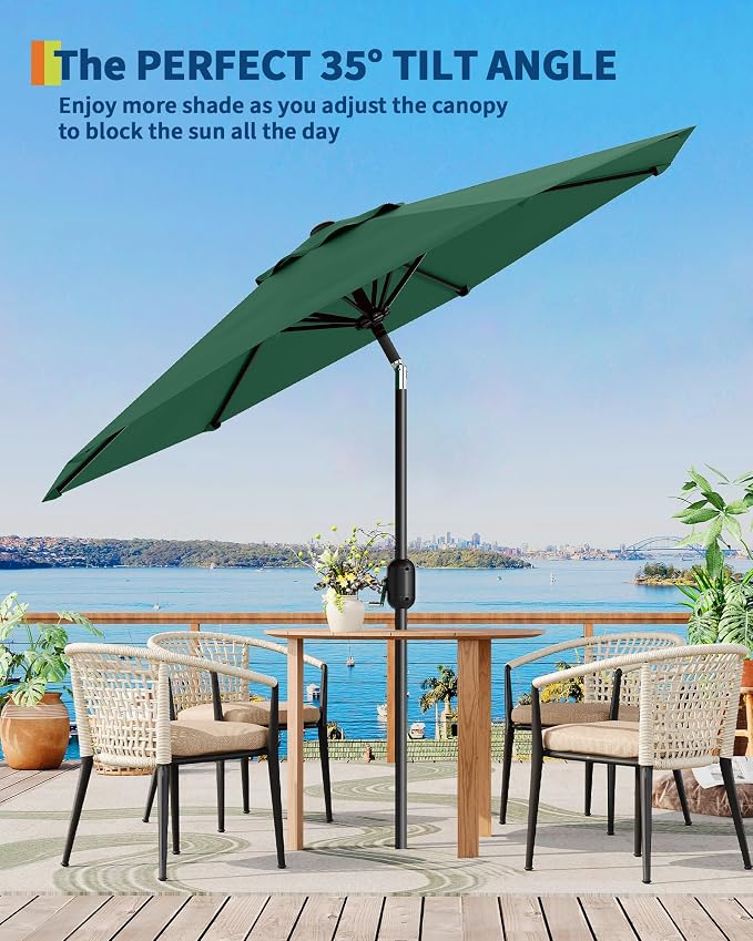 GarveeLife Outdoor Patio Umbrella, Table Market Umbrella with Push Button Tilt and Crank, 8 Sturdy Ribs UV Protection Waterproof for Garden, Deck, Backyard, Pool