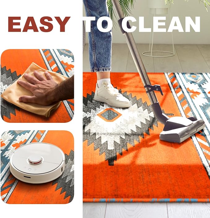 YHSF Southwestern Area Rug - Anti Static & Washable - Orange, 2 ft x 3 ft | Soft Native American Tribal Floor Rugs for Living Room, Bedroom, Hallways, and More - Easy-to-Clean Home Decors