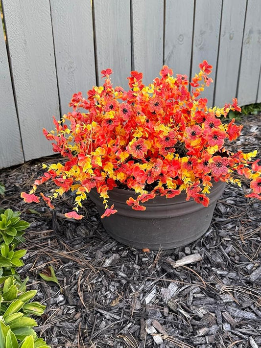 Faux Flower Daisy with Eucalyptus Leaves Fake Plants Greenery Boxwood Outdoor Indoor Garden Home Decoration Porch Patio 12 Bundles Orange