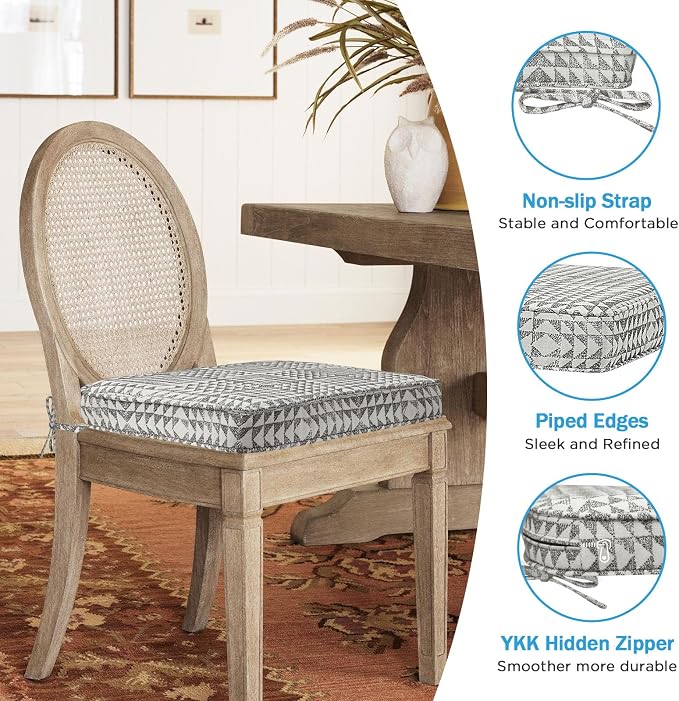 17 x 16 Inch Sunbrella Outdoor Chair Cushions with Tie Straps, Set of 4 Thick Water Repellent Round Patio Chair Pads for Garden Lawn Patio Furniture, Runa Classic