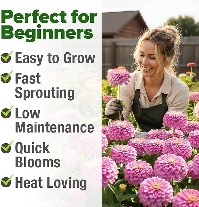 HOME GROWN Pink Zinnia Seeds – 4,500 Luminosa Zinnias, Easy to Grow Annual Flower Seeds for Planting Outdoors for 2026, Fast Blooming, Heat Tolerant Herb Seed Garden Companion (Zinnia elegans)