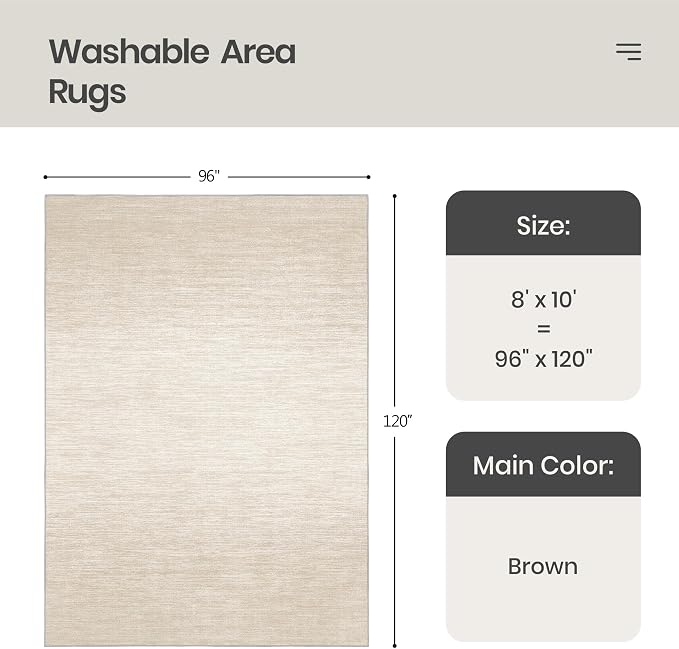 Valenrug 8x10 Area Rugs for Living Room, Large Washable Rug Non Slip Brown | Soft Low Pile, Thin & Lighweight Carpet, Folable Stain Resistant Modern Indoor Floor Mat for Bedroom, Dining Room, Home Decor