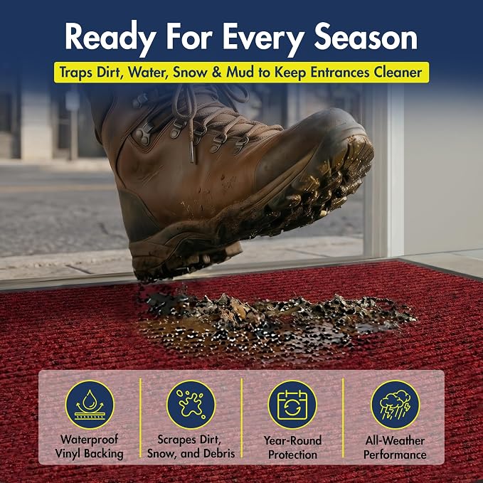 Notrax 109 Industrial Door Mat, 3' x 5' Entrance Mat, Heavy Duty Commercial Rugs for Entryway, Welcome Lobbies, Garage, and Mudroom, Made in the USA, Red, Brush Step 109S0035RB