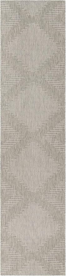 Unique Loom Outdoor Modern Collection Area Rug - Tambor (3' 3" x 14' 1" Runner, Gray/ Ivory)