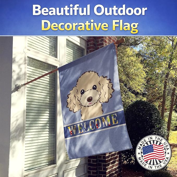 Caroline's Treasures BB1444CHF Buff Poodle Welcome House Flag, Blue Large Porch Sleeve Pole Decorative Outside Yard Banner Artwork Wall Hanging, Polyester, House Size, Multicolor