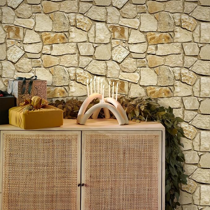 COMSTICKC 3D Faux Stone Wall Panels Peel and Stick Decorative Tiles, 12 Pcs 22.8" x 11.8", DIY UrltraLight PVC Fake Stone Wall Covering Stickers for Kitchen, Living Room Background, Covers 22.48 sq.ft