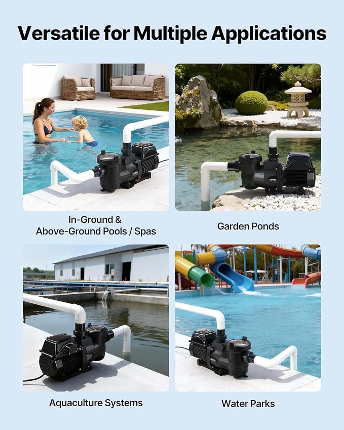 VEVOR Variable Speed Pool Pump 2 HP AC 220-240V 145 GPM In/Above Pool Pump | for Inground Above Ground Swimming Pool, Powerful Self Priming, APP Remote Control, with Filter Basket, Programmable Timer