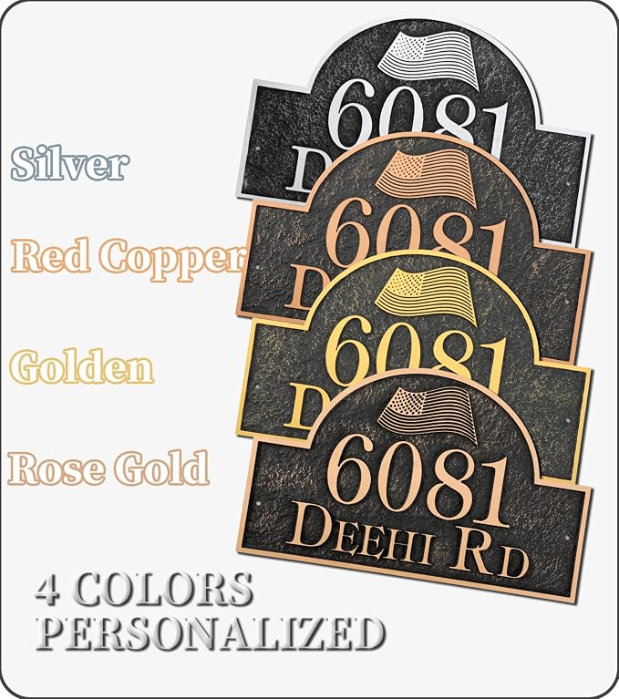 Address Sign Large LAWN MOUNTED - 12'' x 6.4'' Personalized Address Plaque,House Number Sign Plate for Yard,Lawn,Ground,Garden,Drive Way,House Address Numbers for Outside with 2 Metal Stakes