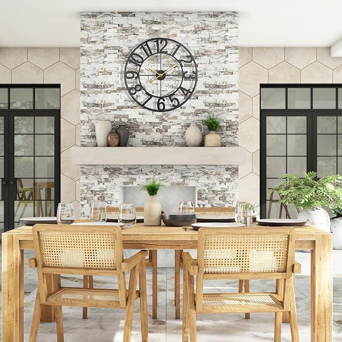 Large Outdoor Clock, Patio Decorative Wall Clock Silent Non Ticking Battery Operated, 20 Inch Modern Black Metal Waterproof Clock for Pool Area, Living Room, Kitchen