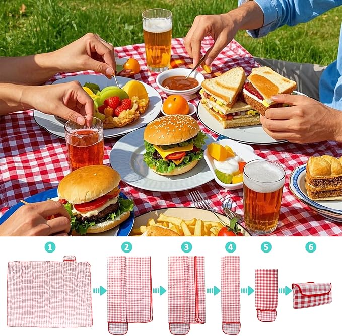 Outdoor Picnic Blanket,Extra Large Picnic Blanket Beach Blankets, Picnic Mat Waterproof Sand Proof Foldable Portable for Outdoor Camping Hiking Travel Grass Music Festival Lawn Mats (red)