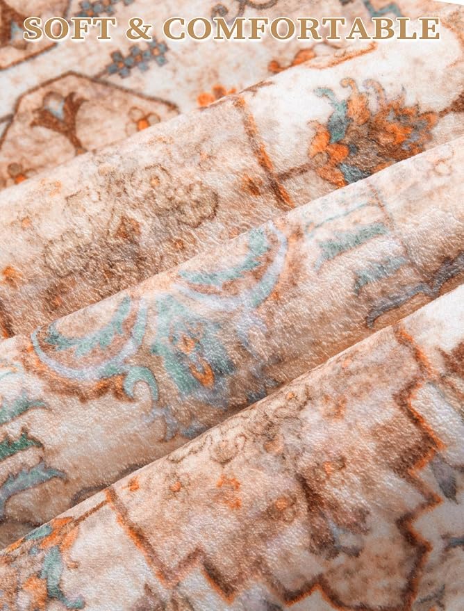 SERISSA 2'6"x10' Washable Non Slip Boho Runner Rug for Hallway，Peach Cream | Ultra Soft Vintage Oriental Carpet Low-Pile Tribal Floor Carpet for Kitchen Bedroom Bathroom Laundry Room